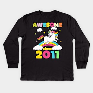 Cute Awesome Unicorn Since 2011 Funny Gift Kids Long Sleeve T-Shirt